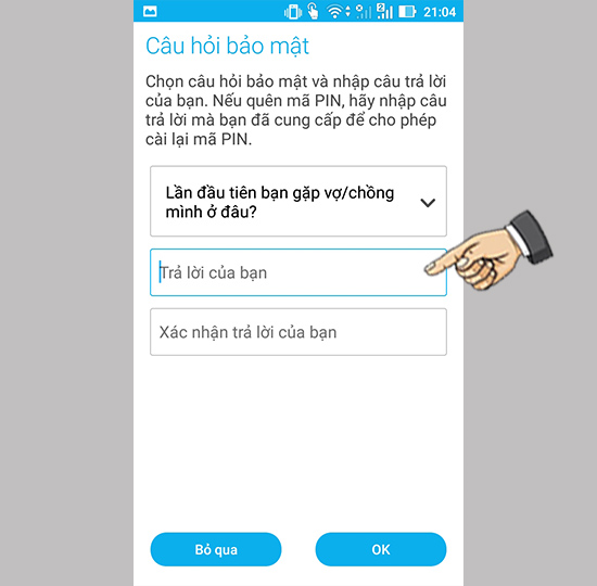 Nhập các thông tin bảo mật